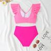 Women's Swimsuit Solid Color Ruffles Sexy High Waist Swimsuit Bikini Separate Suit Beach Wear