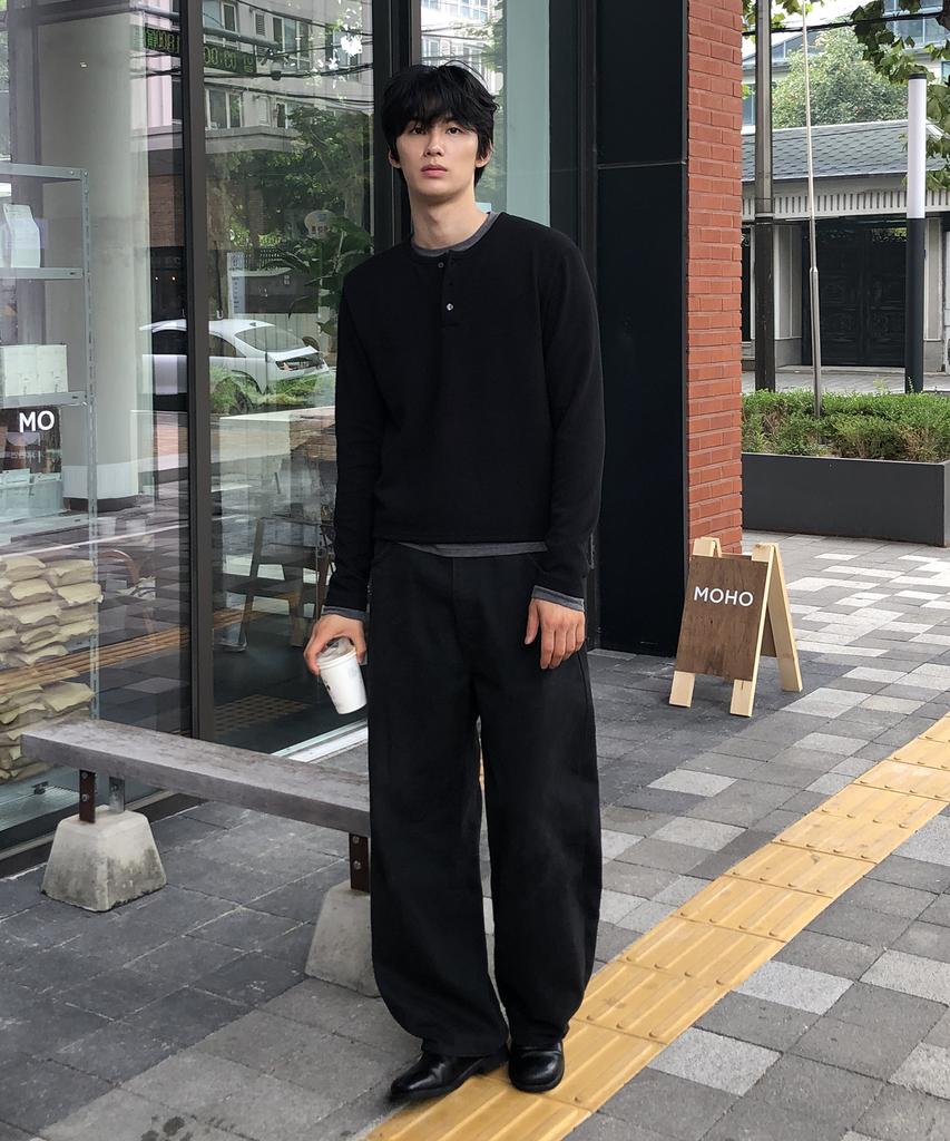 THEY Layered Ribbed Henley Neck T-Shirt_4 Color