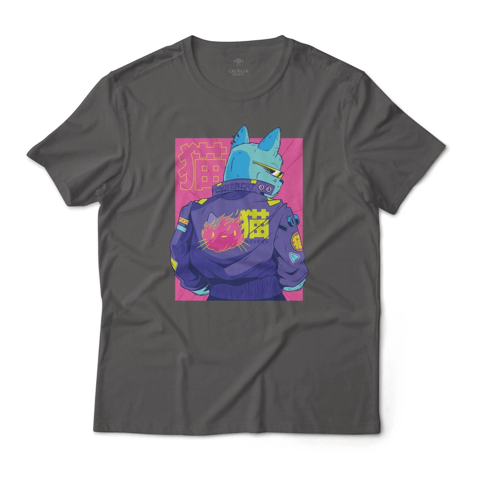 Cyberpunk Cat Cybercat Anime Vaporwave Aesthetic Graphic T shirt - Unisex M
