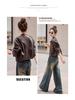 Women's 2025 Sheepskin Leather Jacket: Short, Round Neck, Petite Versatile, Trendy Coat