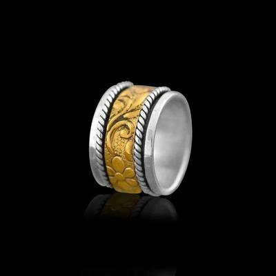 Silberner Angst-Brautjungfer-Ring, handgefertigter zweifarbiger Meditationsring, Spinnerring aus 925er Sterlingsilber für Damen und Herren – ca. 6,5 g