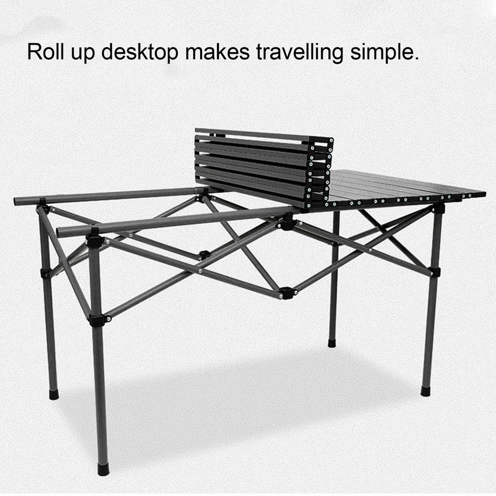 Folding Camping Table Black Spacious Storage Basket 47.24in Carbon Steel Portable Roll Up Outdoor Table for Backyard BBQ Party