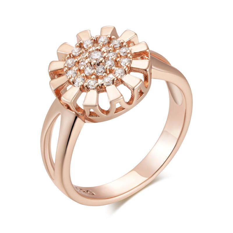 Rose Gold Color Crystal Flower Bride Ring For Women Full Shiny Natural Zircon Accessories Daily Fine Jewelry Gift