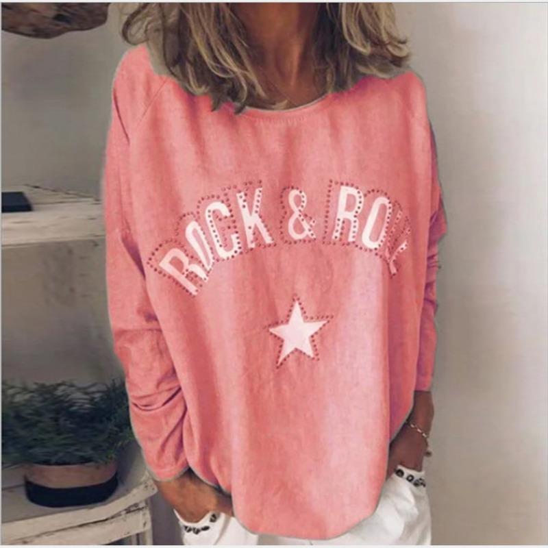 Nuovo Pullover da Donna Autunno e Inverno con Stampa Diamanti Girocollo a Maniche Lunghe