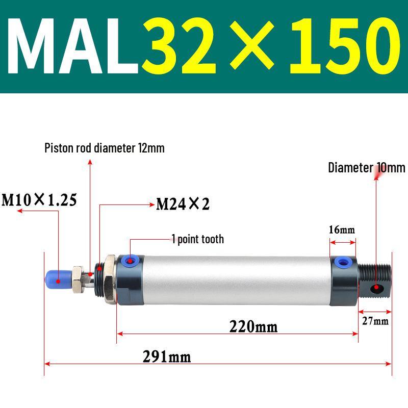 Mini Aluminum Alloy Pneumatic Cylinder - Round, Sizes 16/20/25/32/40 x 25/50/75/100/200