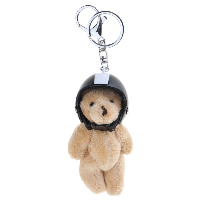 Plush Bear Keychain with Helmets Fashionable Bag Decorative Pendant Creative Soft Stuffed Animal Charm for Backpacks