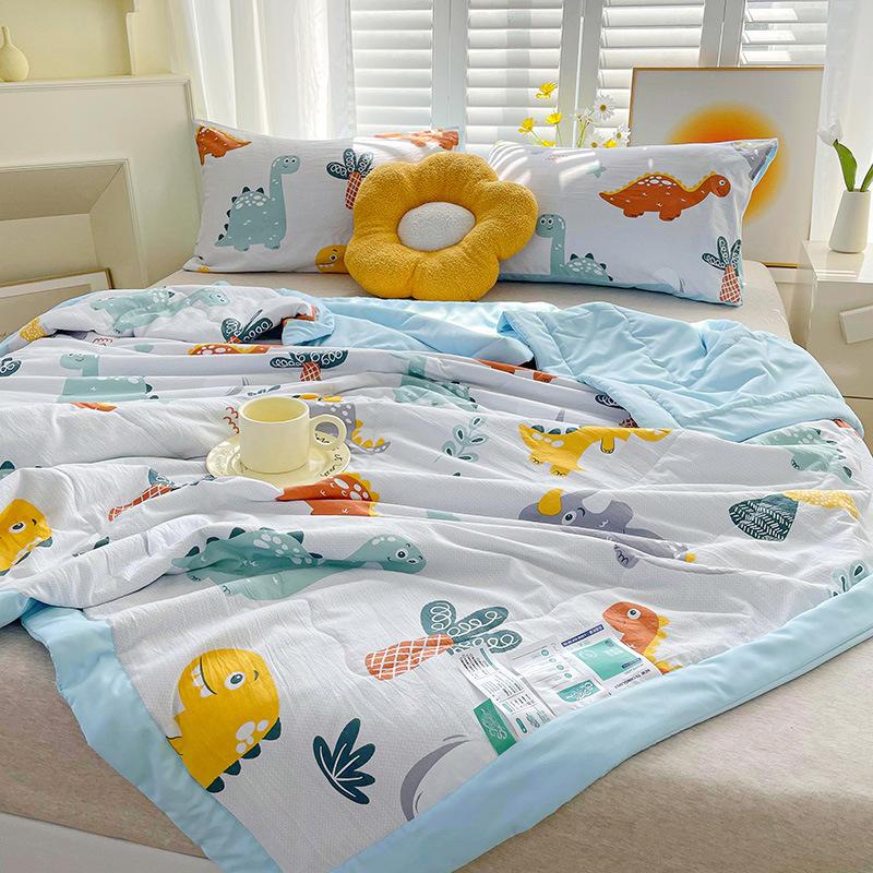 Cartoon Cotton Linen Summmer Blanket Breathable Adult Child Quilt for Summer Washable Air Conditioning Comforter Lightweight