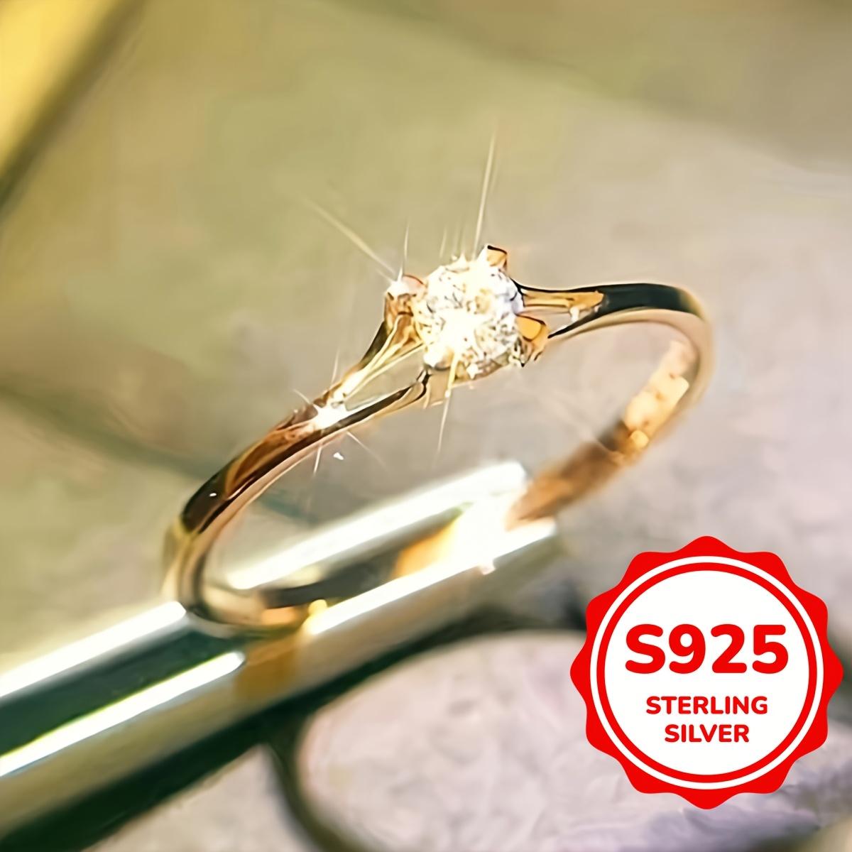 

Минималистичные блестящие кольца из кубического циркония из стерлингового серебра 925 пробы для женщин, простые и элегантные обручальные кольца, ювелирные изделия 6 розового золота