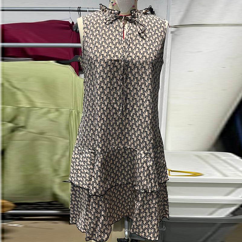 Fashion A Line Ruffled Casual Summer Dresses Women Elegant Sleeveless Print Loose Sexy Women's Dress Vintage Slim Simple Vacation Beach Dress 26206