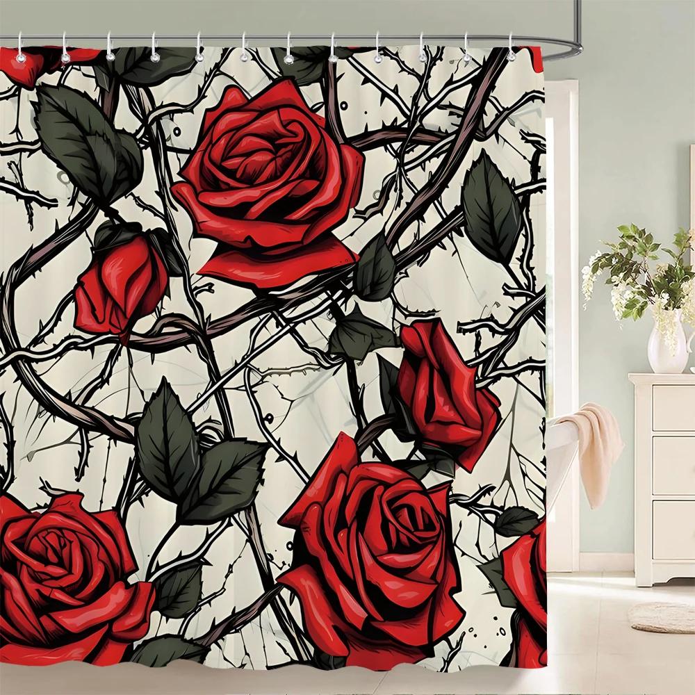 Beautiful Colorful Flower Floral Printed Shower Curtains Frabic Waterproof Polyester Decor Bath Curtain With Hooks 240X180Cm