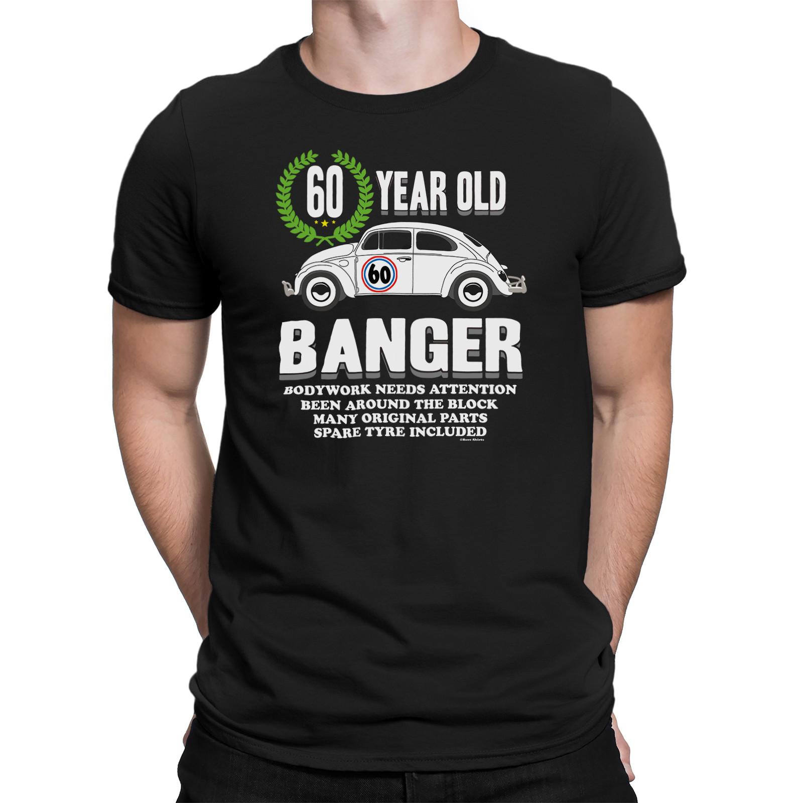 Mens 60th BIRTHDAY T-Shirt Mens Womens Tees Top  OLD BANGER 60 Years Old Joke Funny Car Gift 4XL