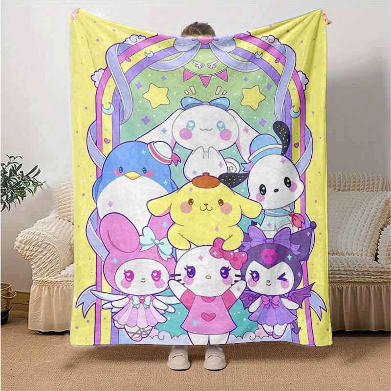 

1pc Rainbow Sanrio Friends Blanket, Soft & Cozy Throw Blanket, Living Room, Travel, Camping, Car Blankets, Beach, Office Naps, Perfect Gift.H085 130x150cm