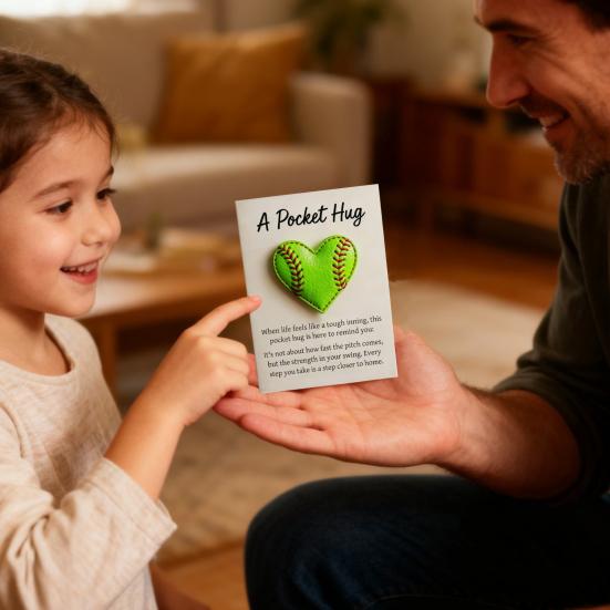 Love Heart Golf Pocket Hug with Positive Card Emotional Support Baseball Tennis Basketball Pocket Token Decoration Inspirational Gift