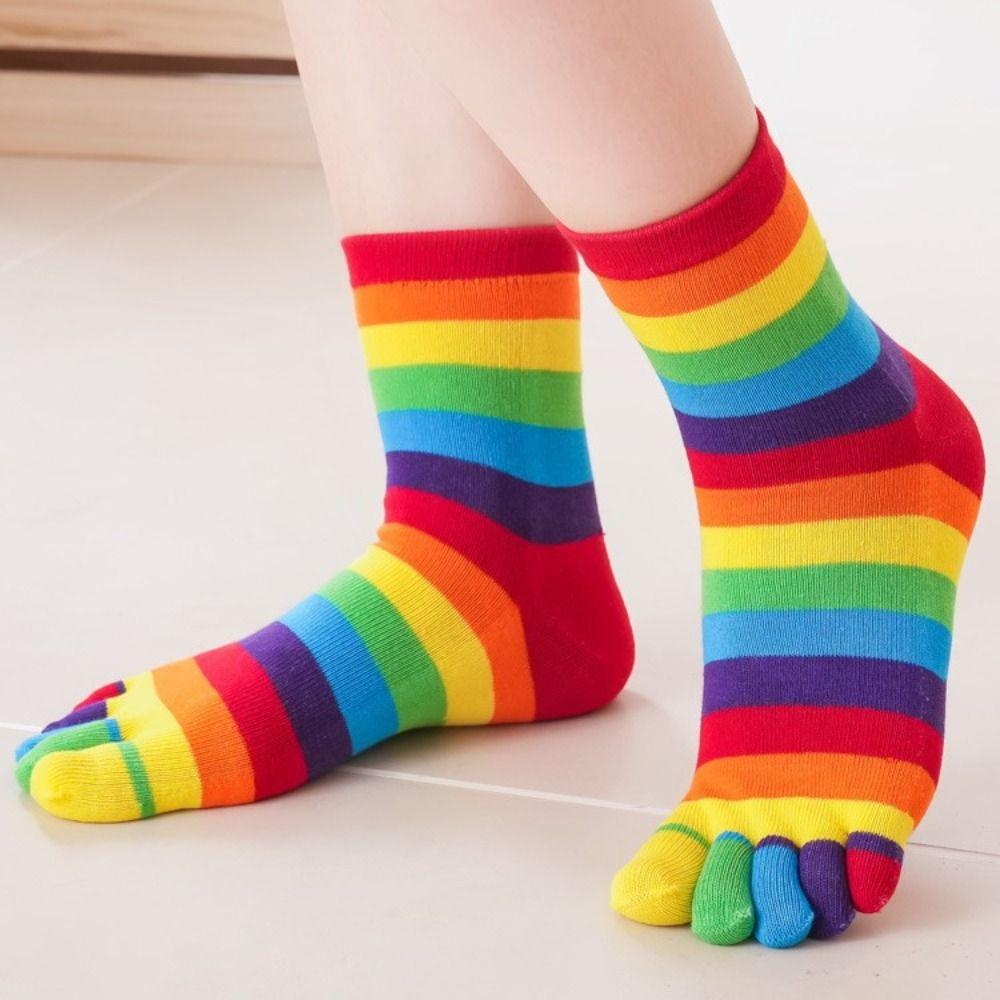 Calzini Cotone Arcobaleno a Cinque Dita Calzini da Donna a Dita di Alta Qualità Calzini in Cotone a Strisce Uomo