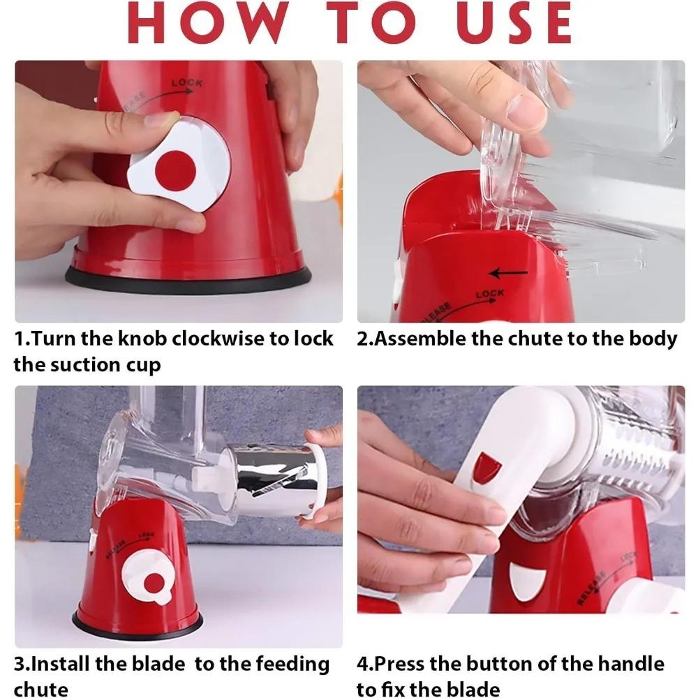 Rotary Vegetable Cutter Kitchen Shredder with Handle and Drum Blades for Cheese Vegetable Walnut Chocolate Potato Carrot