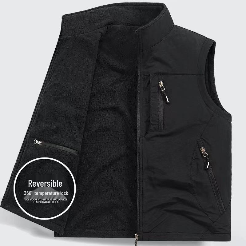 Wasserdichte Fleeceweste für Herren - Beidseitig, Dick, Mehrere Taschen, Outdoor-Gilet