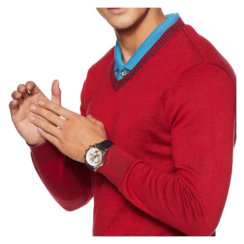 Casio EDIFICE Series Classic Simple Casual Fashion Mechanical Movement Leather Strap Japanese and Korean Watch Men's Watch Silver Dial EFR-559GL-7AV