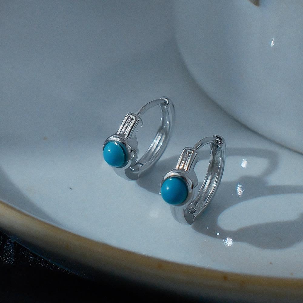 925 Sterling Silver Earrings For Women Trendy Geometric Blue Stone Earring Jewelry Prevent Allergy Party Gift Accessories