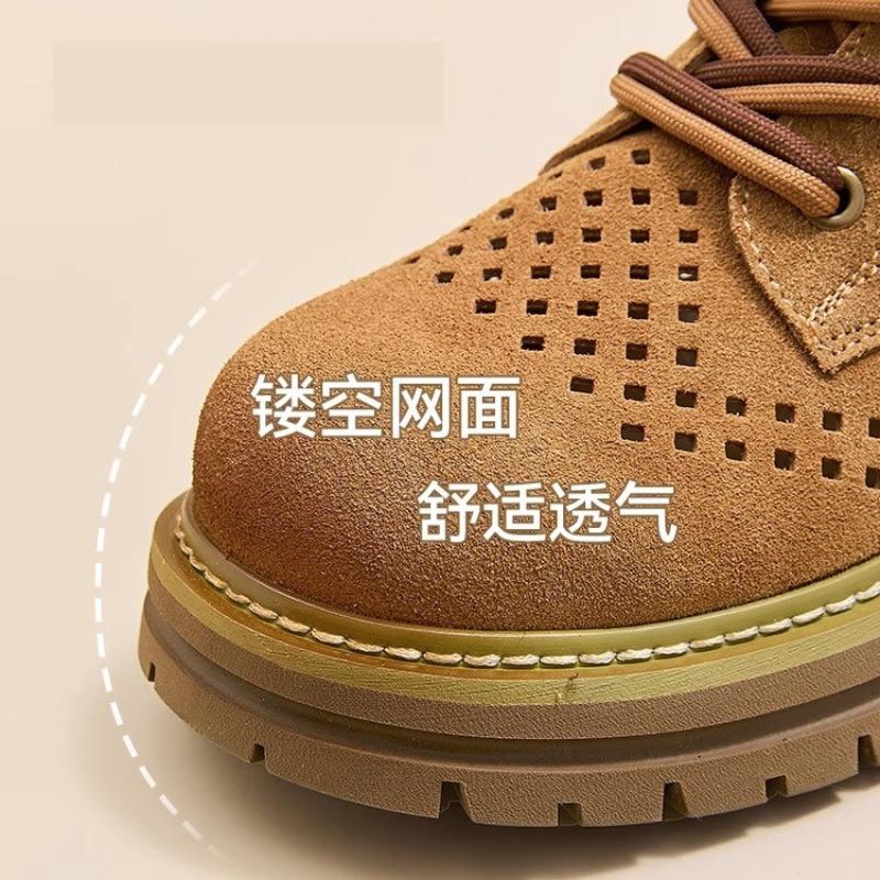 Outdoor hollow Martin boots women's new summer breathable small short boots leather brown western cowboy boots