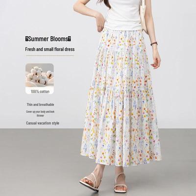 Letnia Damska Midi Spódnica A-line w Kwiaty 100% Bawełna
