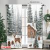 2pcs 2D Flat Printing Merry Christmas Curtains Winter Forest and Deer Christmas Digital Printed Polyester Drapes Spring Perfect