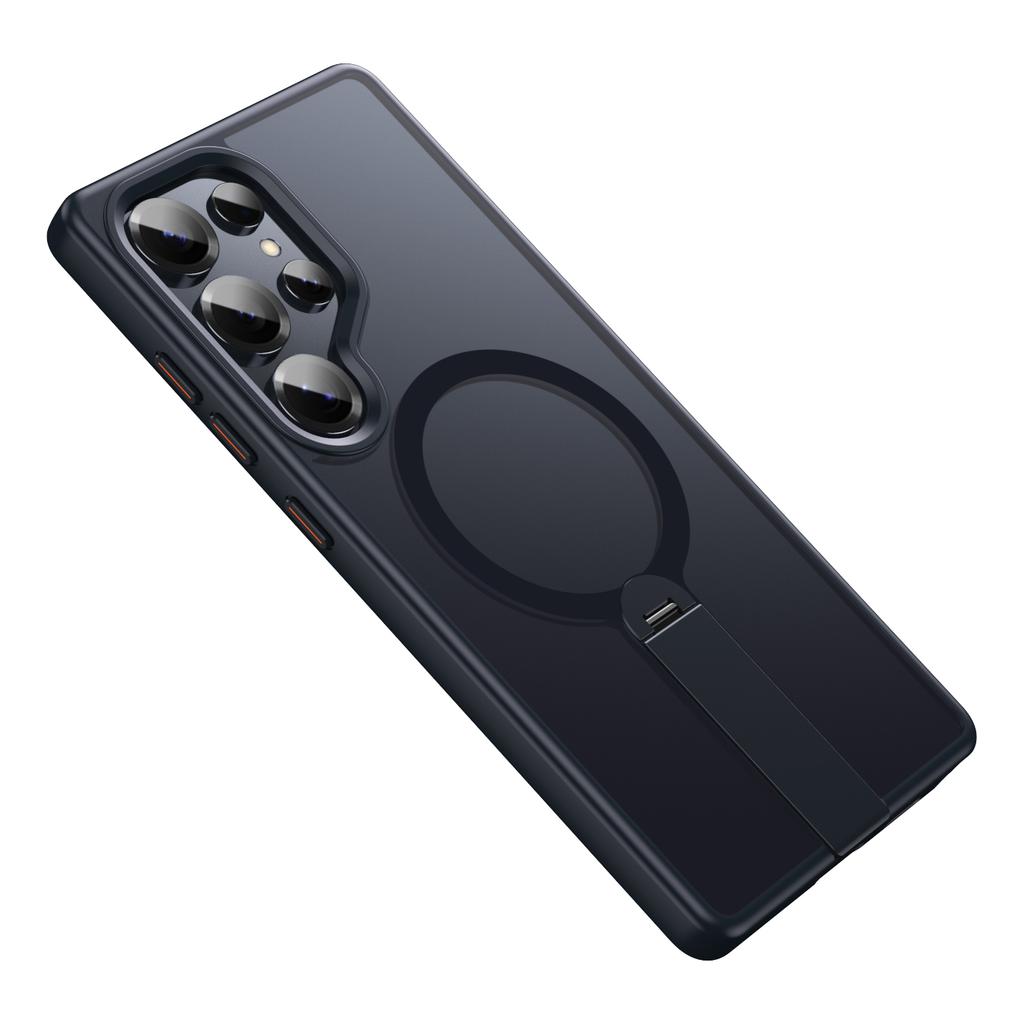 For Samsung Galaxy S25 Ultra S24 Plus 360 ° Rotating Alloy Holder Phone Case Matte Transparent MagSafe Wireless Charging Cover