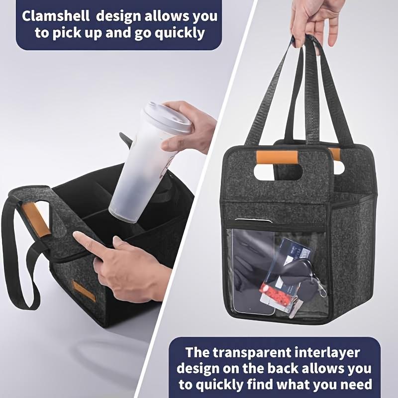 Dark Gray Portable Insulated Drink Carrier Foldable Cup Holder For Car Travel Delivery Coffee Beverage Outdoor Daily Storage