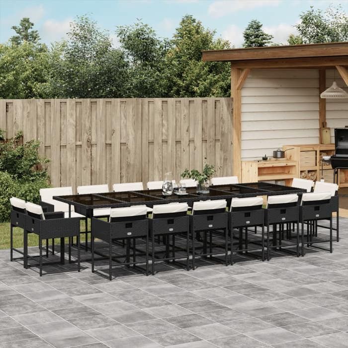 VidaXL 17-piece Garden Dining Set Cushions Black Braided Resin 3278189
