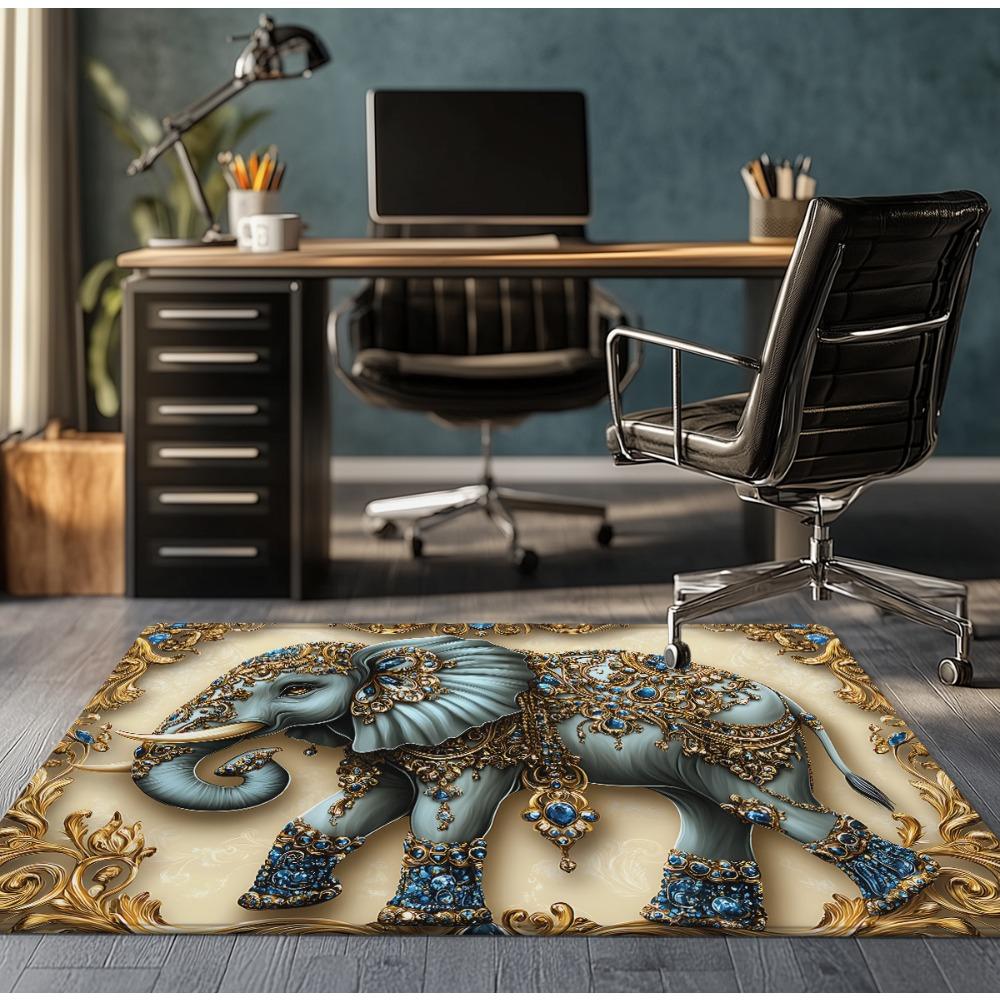 

Luxury elephant with blue gems gold frame plush carpet ornate design royal style living room rug exotic animal art home decor 50cm x 80cm