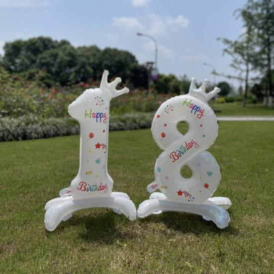 32 Zoll Geburtstagsballon Festlicher Stehtyp Aufblasbar Explosionsgeschützt mit Krone Dekorativ Aluminiumfolie 0-9 Zahl Hochzeitsfeier Ballon