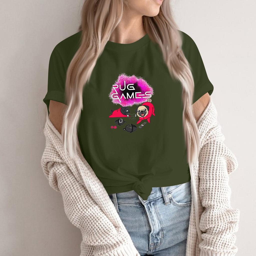 Damen Rundhals Bedrucktes Kurzarm T-Shirt Top