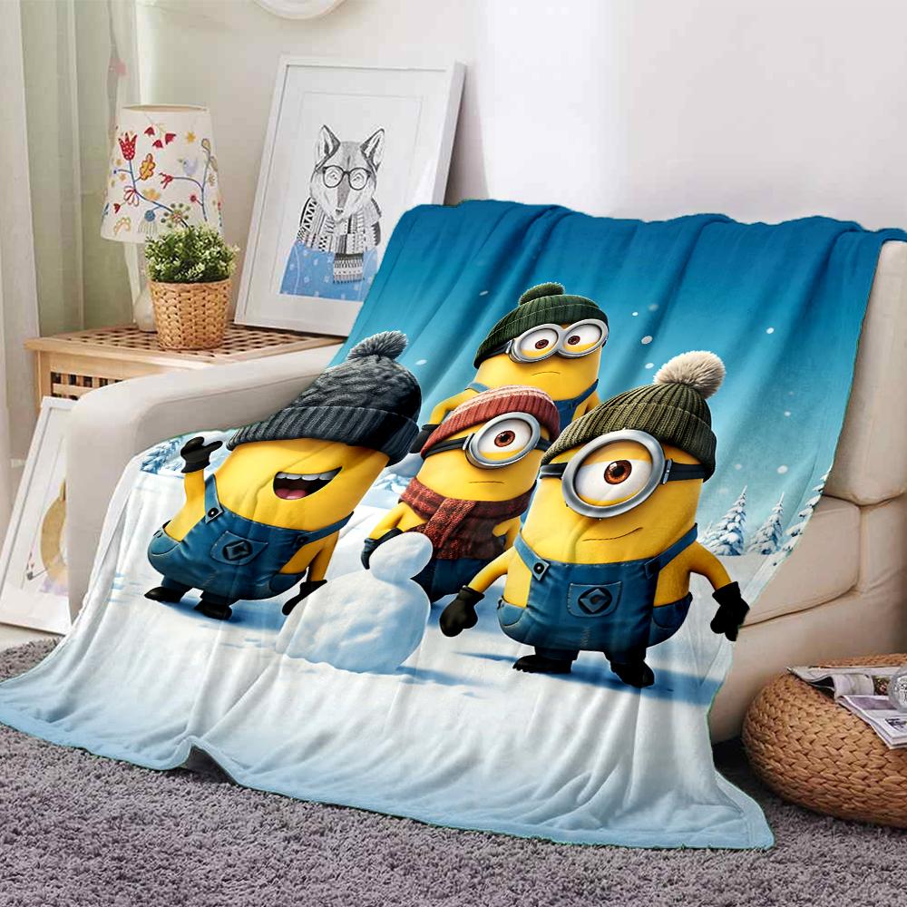 1Pc Christmas Minions Grinch Blanket Soft Throw Blanket For Home Bedroom Bed Sofa Travel Office Solid Christmas Blanket