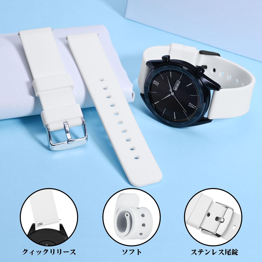 WOCCI 15mm Silikonkautschuk Uhr Wasserdicht Ersatz Schnellverschluss Armband, Armband, Lösen, Weiß/Silber