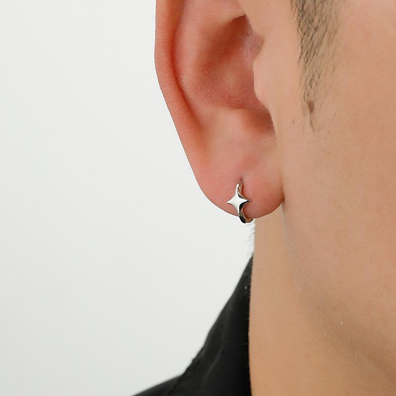 Sterling Silver Geometric Starburst Earrings for Men, Women & Students