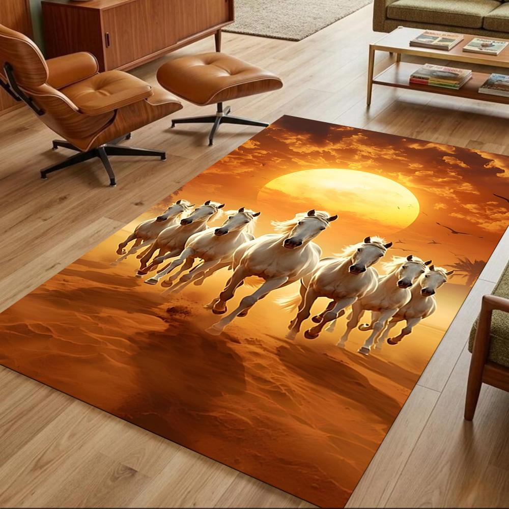 Sunset Horses Running Wild Non-Slip Home Carpet Design for Office Decor Living Room Gift