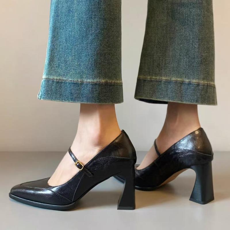 2025 New Heeled Shoes Woman Retro Shallow Mouth High Heel Mary Jane Shoes Square Head Pumps Fashion Heels for Ladies
