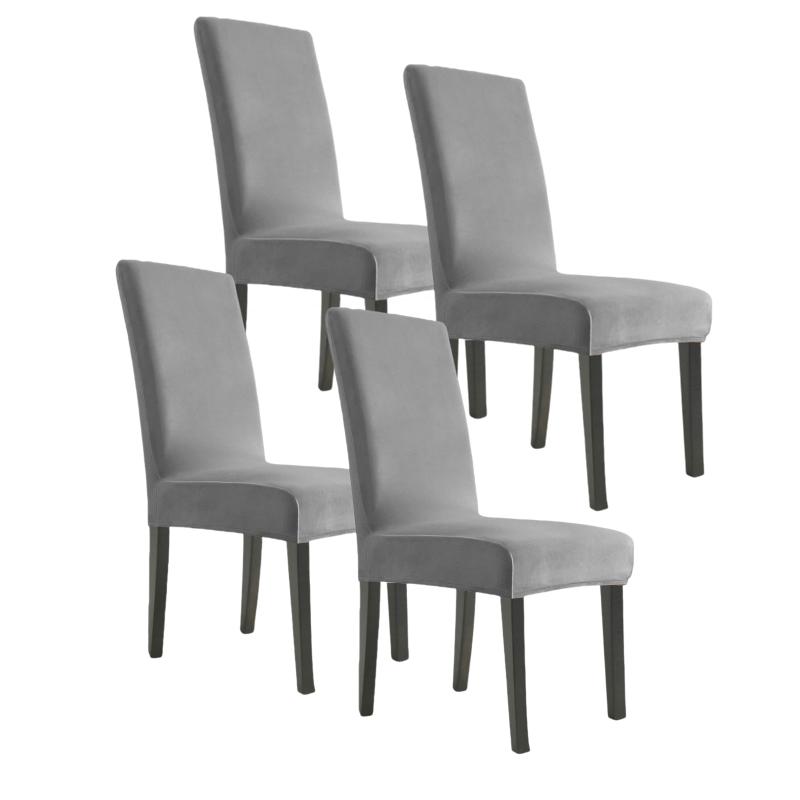 

Simple Solid Velvet Fabric 4pcs Chair Cover Super Soft Chair Covers for Dining Room Seat Cases Stretch for Banquet Autumn Winter Four Piece