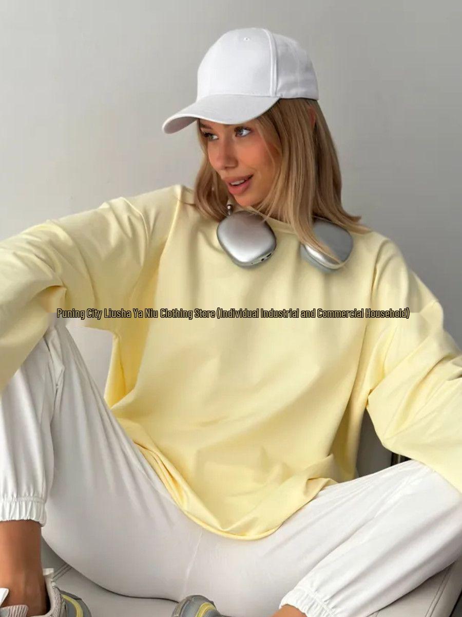 

Женская модная свободная хлопковая футболка с длинным рукавом и принтом M бежевый