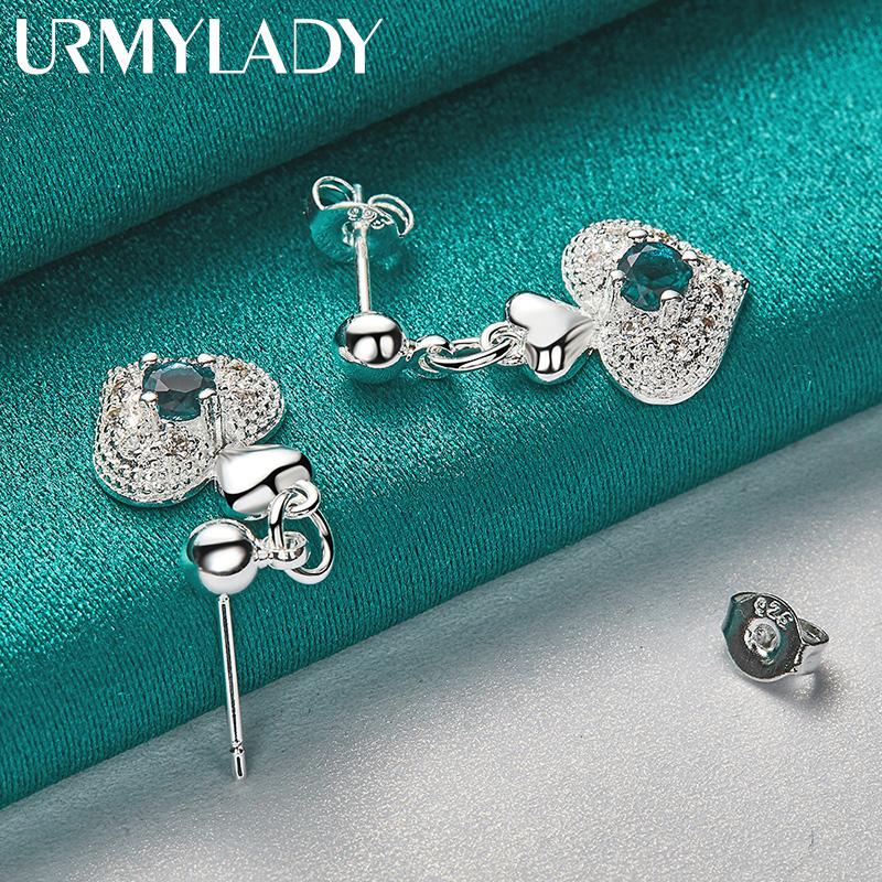 925 Sterling Silver Heart Zircon Stud Earrings For Women Charm Jewelry