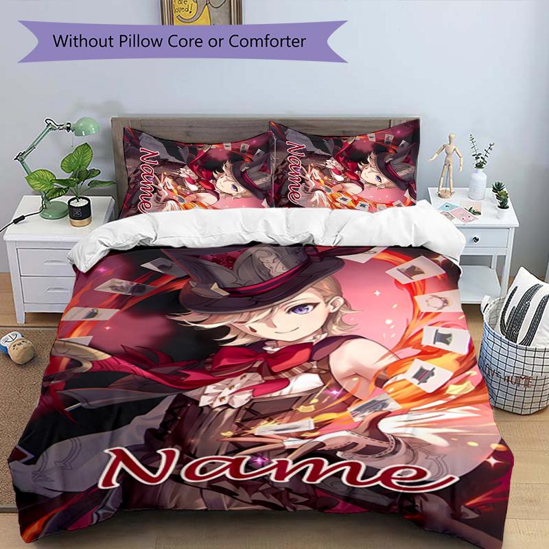 3pcs Genshin Impact5 Cover Set - Personalized Name, HD Printed Bedding with 1 Cover and 2 Pillowcases - Perfect for Home Decor, Easy Care