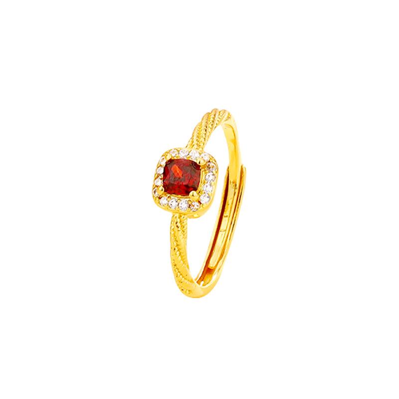 Artselect Ring Twist With Red Square Candy Stone White Plated Gold