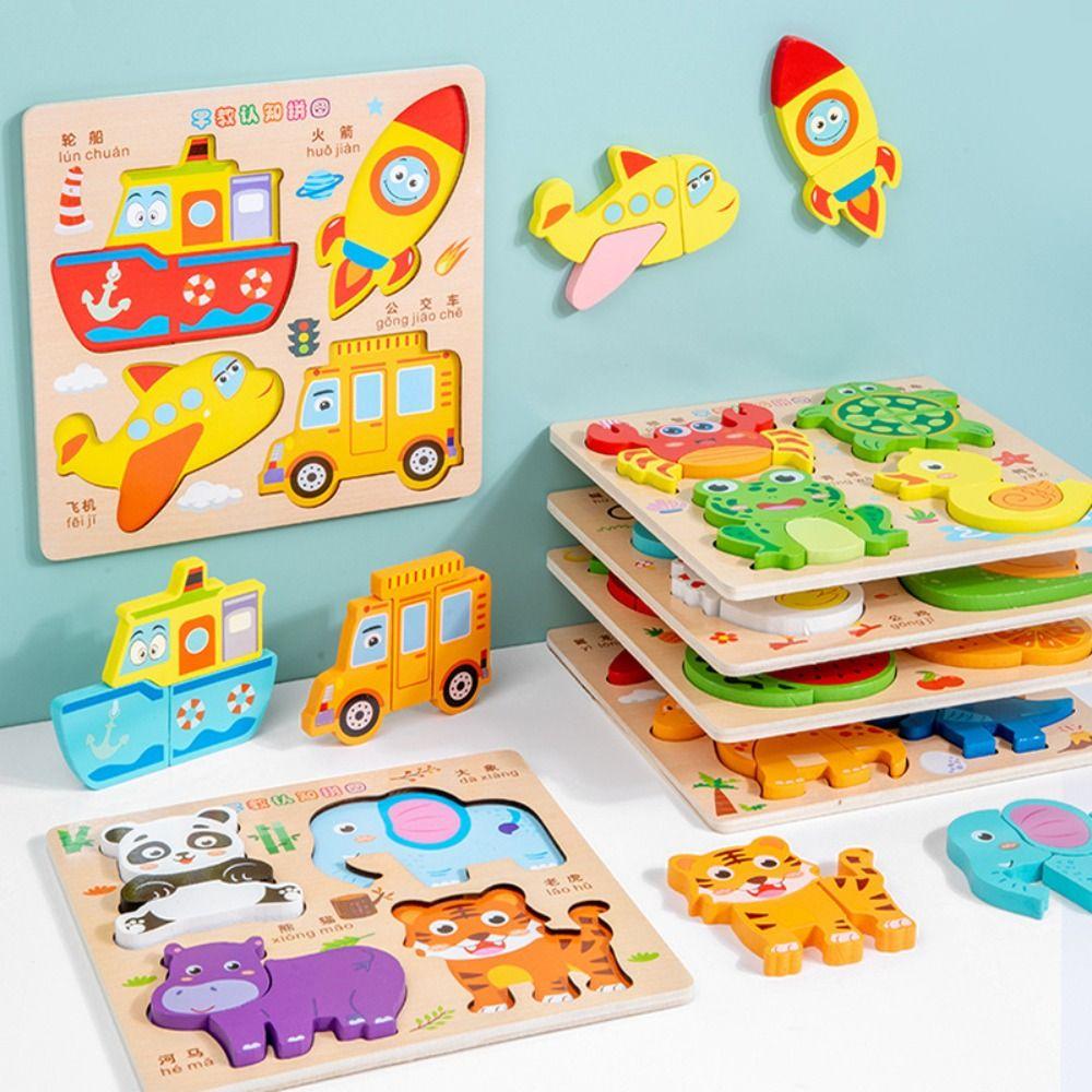 Matching Toys Wooden Toys 3D Puzzles Montessori Pattern Cognitive 4 in 1 Puzzle Board Interactive DIY Animal Traffic Jigsaw Toys