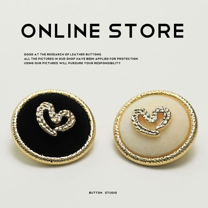 

Celebrity Flocking Metal Love Buttons Ladies Suit Jacket Fur Coat Decorative Buttons 2 #[love flannel thin edge white] 17.5mm