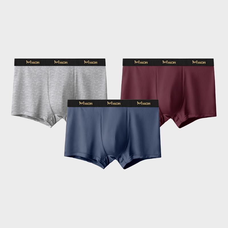 MiiOW 3Pcs Men's Underwear Boxer Shorts Youth Cotton Men's Boxing Shorts, Breathable Underwear