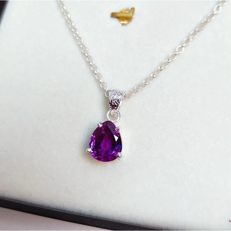 Natural Purple Sapphire 925 Sterling Silver 15 CtPear   Gemstone Pendant