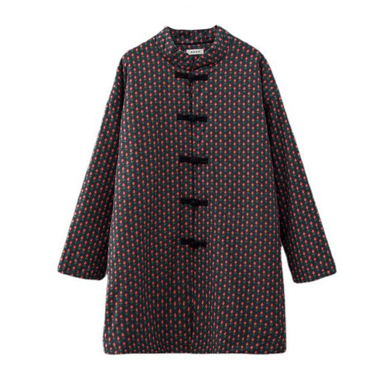 Johnature Women Clothing Vintage Stand Long Sleeve Print Floral Coats Winter Chinese Style Coats