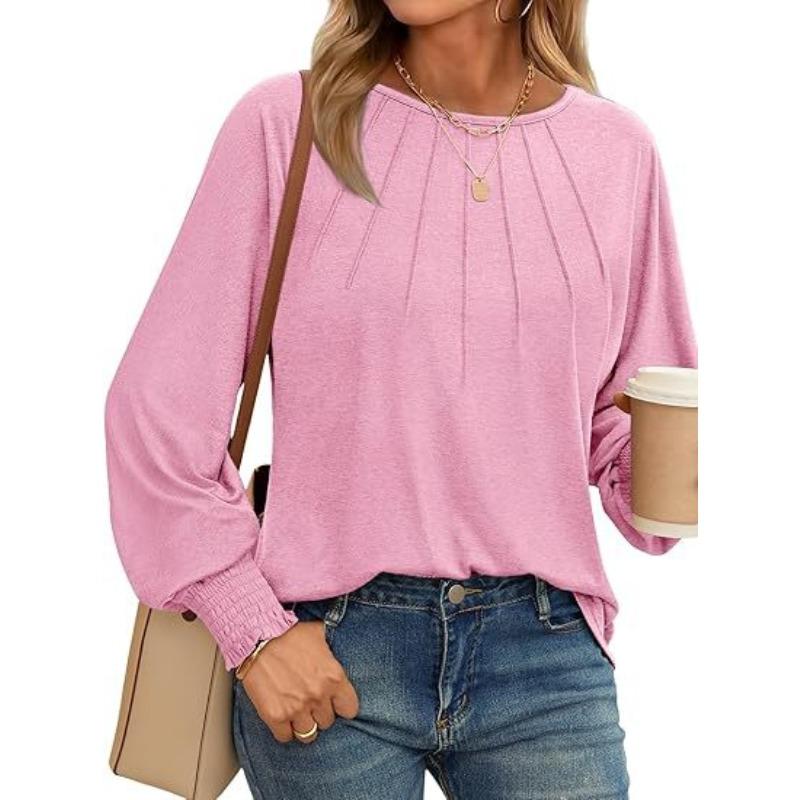 GMXIA Women's Fashion Casual Solid Color Print Long Sleeve O Neck Blouses & Shirts