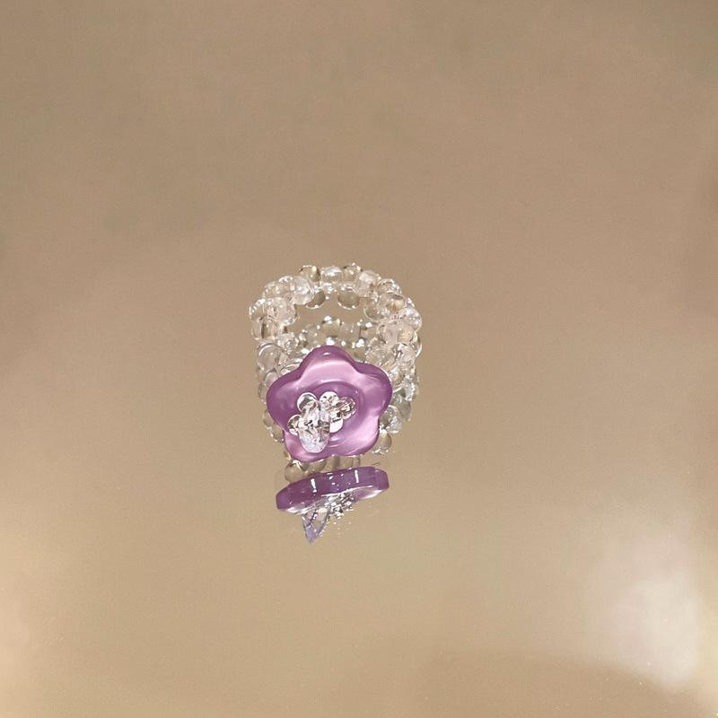 New color crystal flower beaded ring, sweet and cute girl style index finger ring, niche design sense jewelry for women