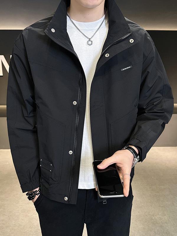 2025 autumn new high-end jacket men's woven splicing on clothes trend versatile spring and autumn stand-up collar jacket men