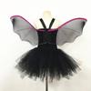 3Pcs Kids Girls Bat Witch Costume Halloween Cosplay Fancy Dressing Up Accessories with Bat Wing Headband Tutus Dress Set